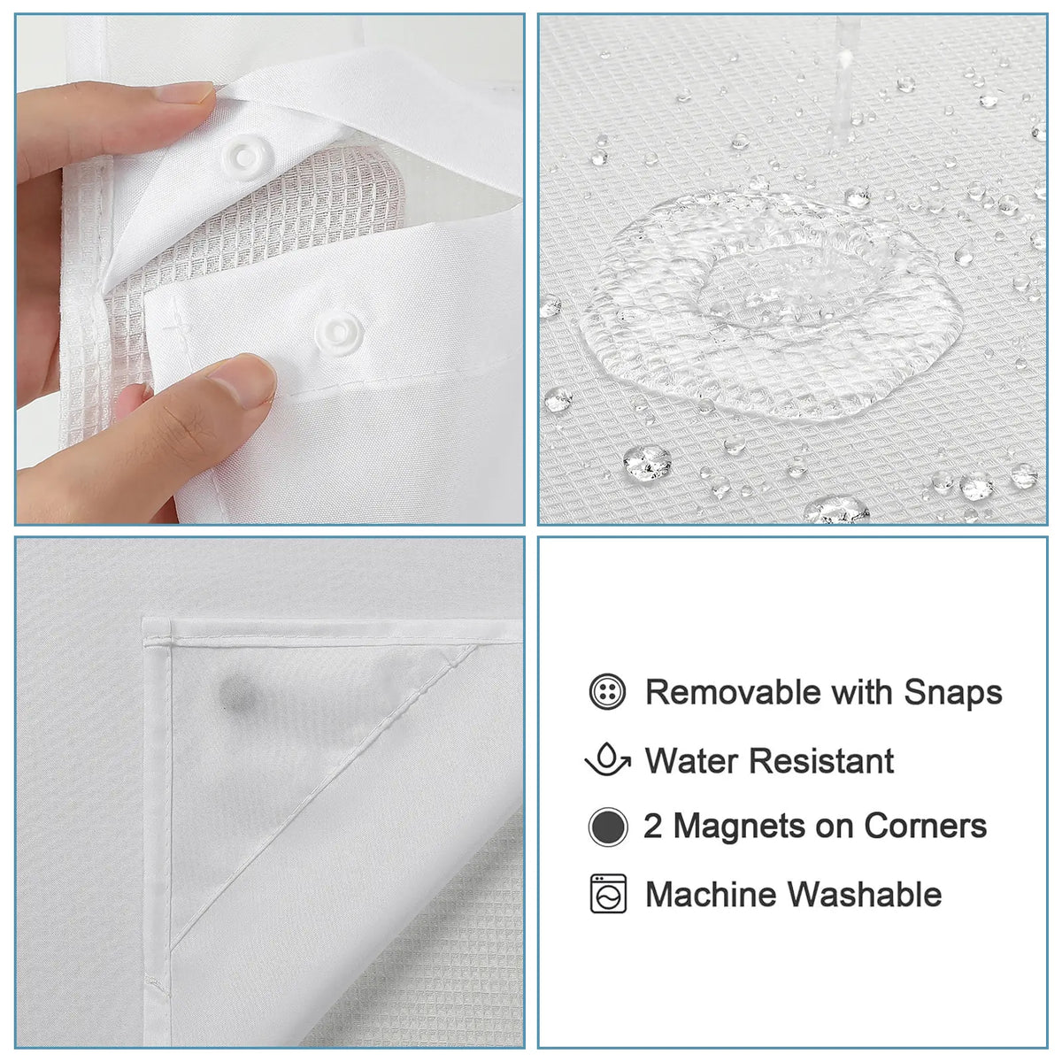 Hookless White Polyester-cotton Shower Curtain, Double-layered Bathroom Curtain, Removable Inner Lining,Transparent Mesh Top Window, Modern Bathroom Decor,sohochic