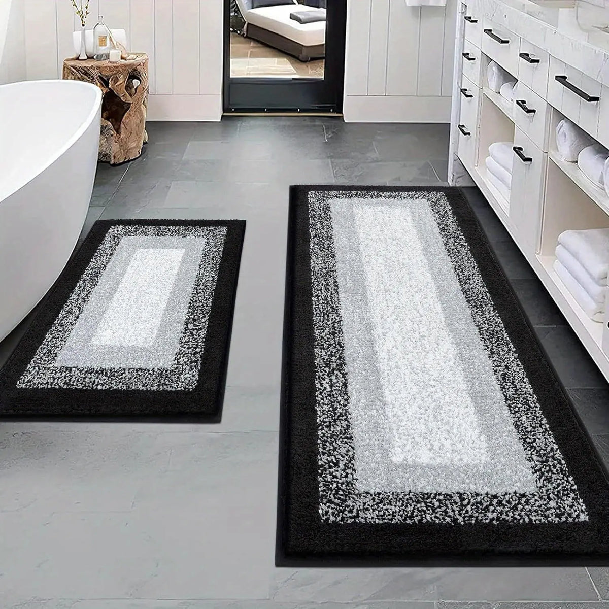 Home Bathroom 2-Piece Rug Set - Non-Slip Plush Microfiber Bath Mat, U-Shaped Toilet Mat, Absorbent Machine-Washable Supply