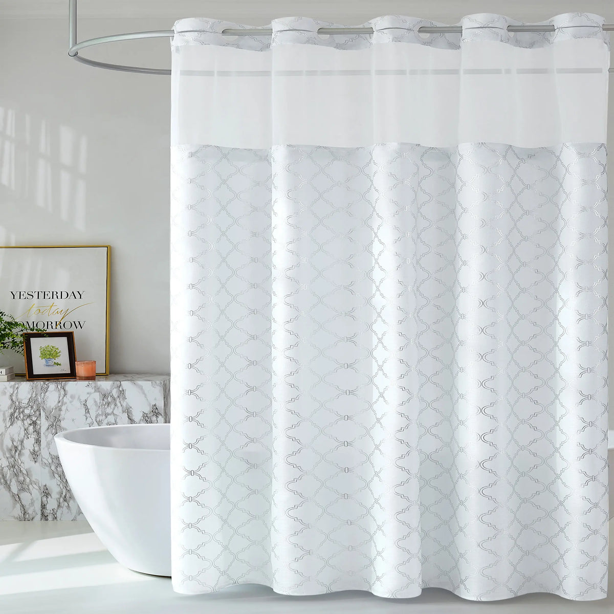 Luxury and Premium Hookless Shower Curtain with Snap-in Liner – Double Layer Spa Style Bathroom