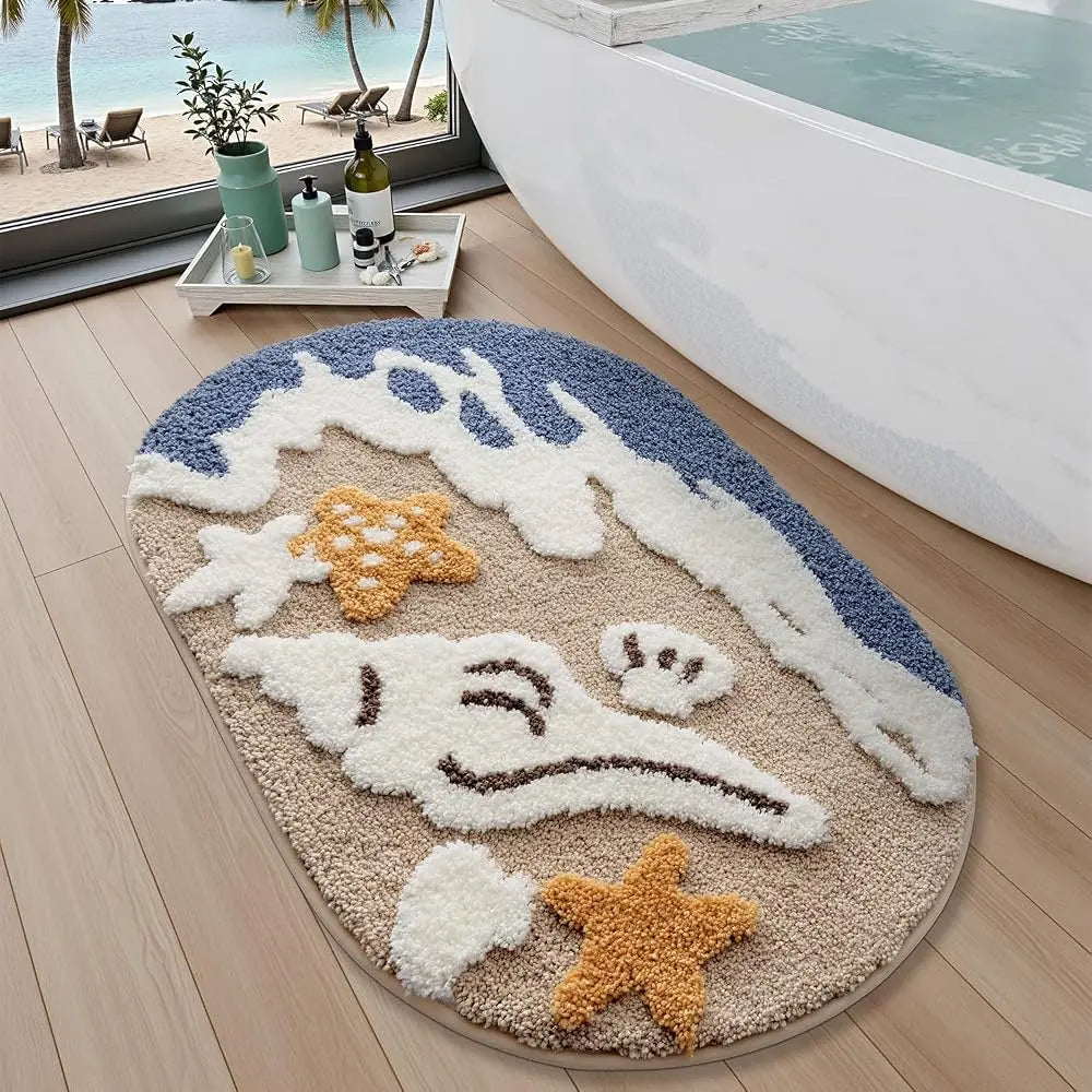 LUMI Soft Absorbent Beach Bathroom Rug Non Slip Backing Sea Beach Starfish Shell Design 22x34 Decorative Mats for Bathroom Kitchen Entryway