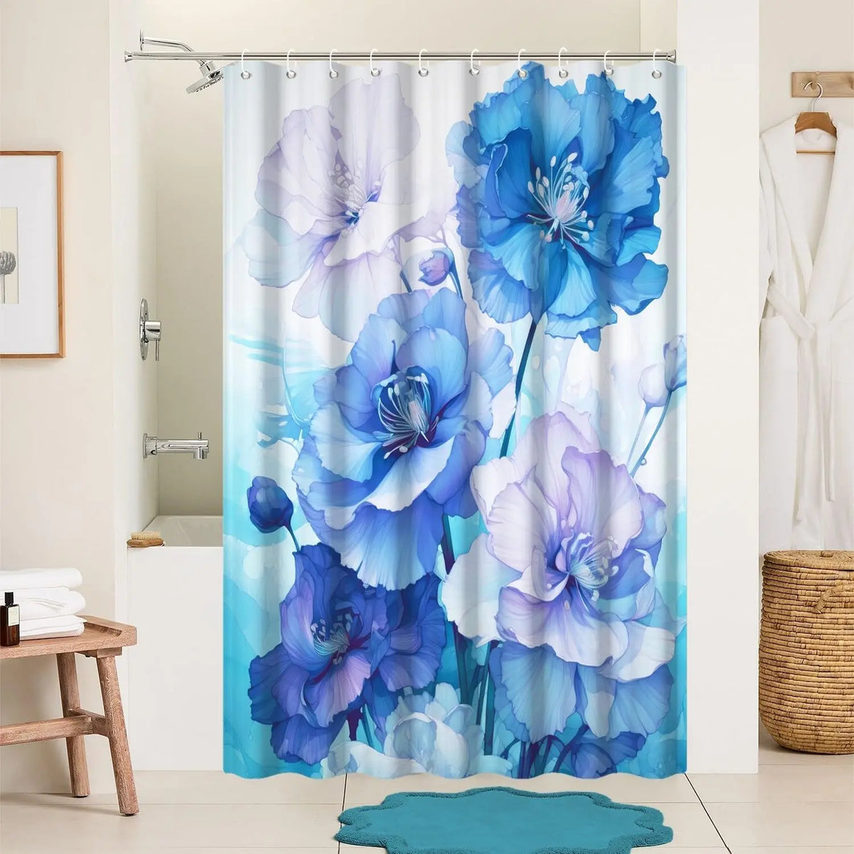 Pink Shower Curtain for Bathroom Rose Pink Floral Shower Curtain Set with Hooks Abstract Purple Pink Flowers Bathtub Decor Waterproof Fabric Curtains 72x72inches