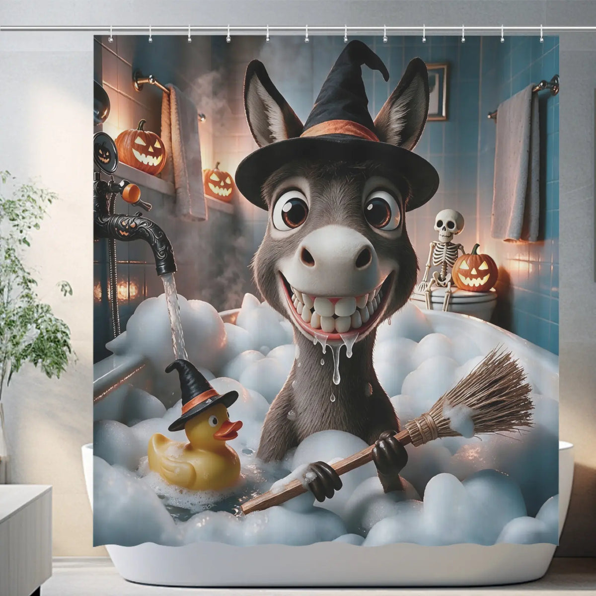Whimsical Donkey Shower Curtain with Hooks - Machine Washable Polyester Bathroom Decor, Playful Bath Partition & Artistic Animal Design for Home, Elegant Shower Curtain, Home Decoration, Fun Decor, Durable Fabric, Home Decorators