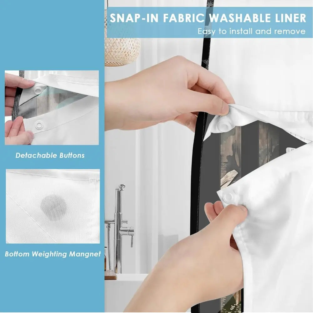 1pc hookless Modern with buckle lining, black and white deer head camouflage design, 2D printing, fabric waterproof lining, double-layer, 71 x 74 inches, Decorative shower curtain, Bathroom Decor, Printed Shower Curtain