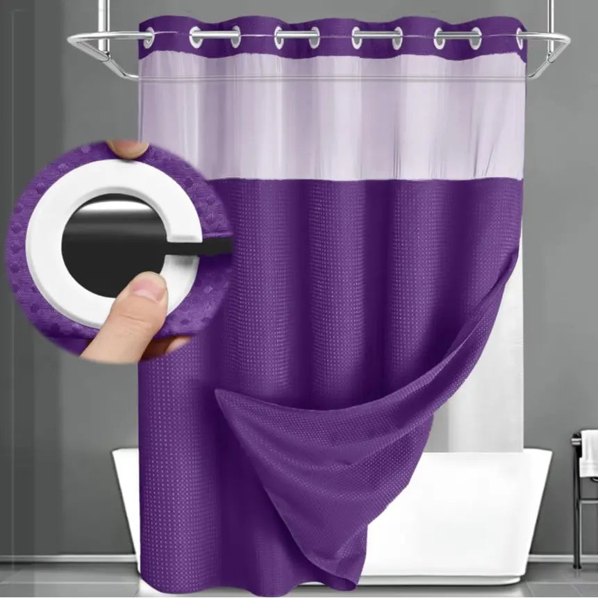 No Hook Washable Waffle Weave Shower Curtain with Snap in Liner -Waterproof Double Layer Shower Curtain With WashableInner Liner, 72 x75 Inch Showercurtain