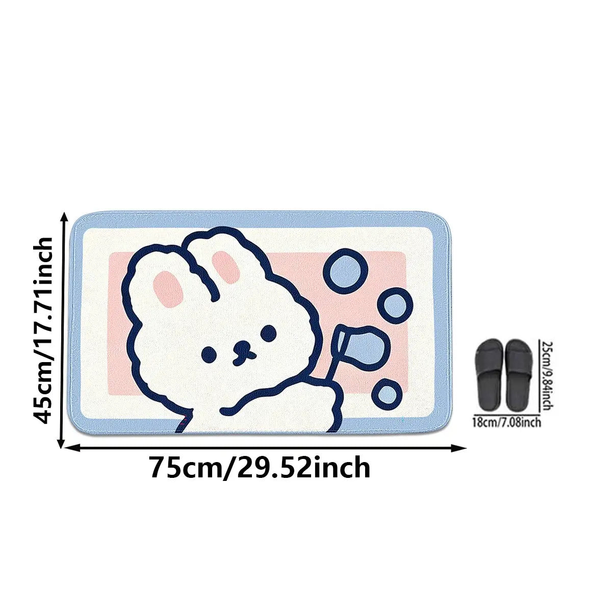 3pc Cute Bunny Doodle Style Bath Mat Set, 100% Polyester Absorbent Bath Mats Non-Slip Rugs for Washroom Bathroom Entryway, Soft Skin-Friendly & Easy Clean, Adorable Home Decor Gift
