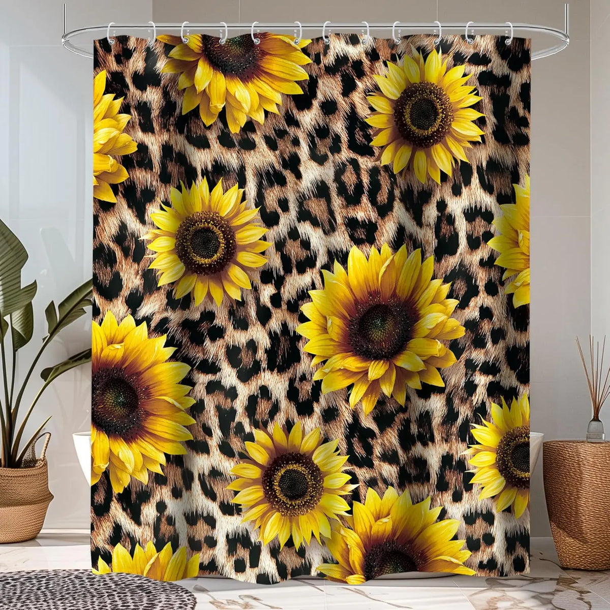 Leopard Print Shower Curtain Wild Safari Skin Pattern Powerful Cheetah Cat Panthera Black Brown Fur Wildlife Waterproof Bathroom Home Decor with Hooks