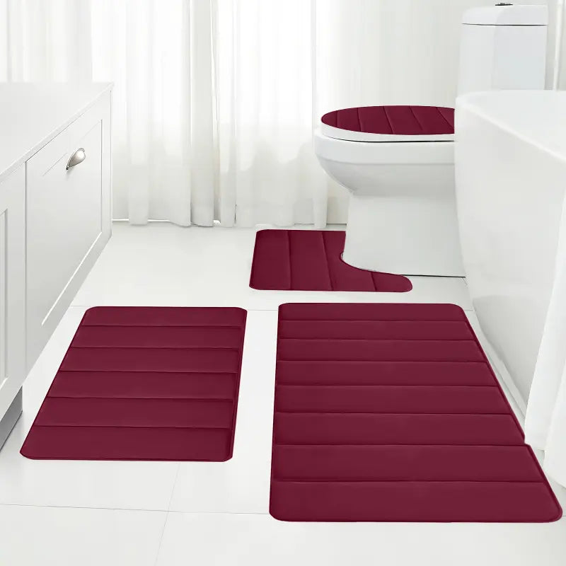 Memory Foam Bath Mat Set, Bathroom Rugs For 3pcs/ 4pcs, Toilet Mats, Soft Comfortable Memory Foam Bath Mat, Water Absorption, Non-slip Bathroom Mat Set, Thick Bathroom Rug Set, Machine Washable, Easier To Dry For Floor Mats