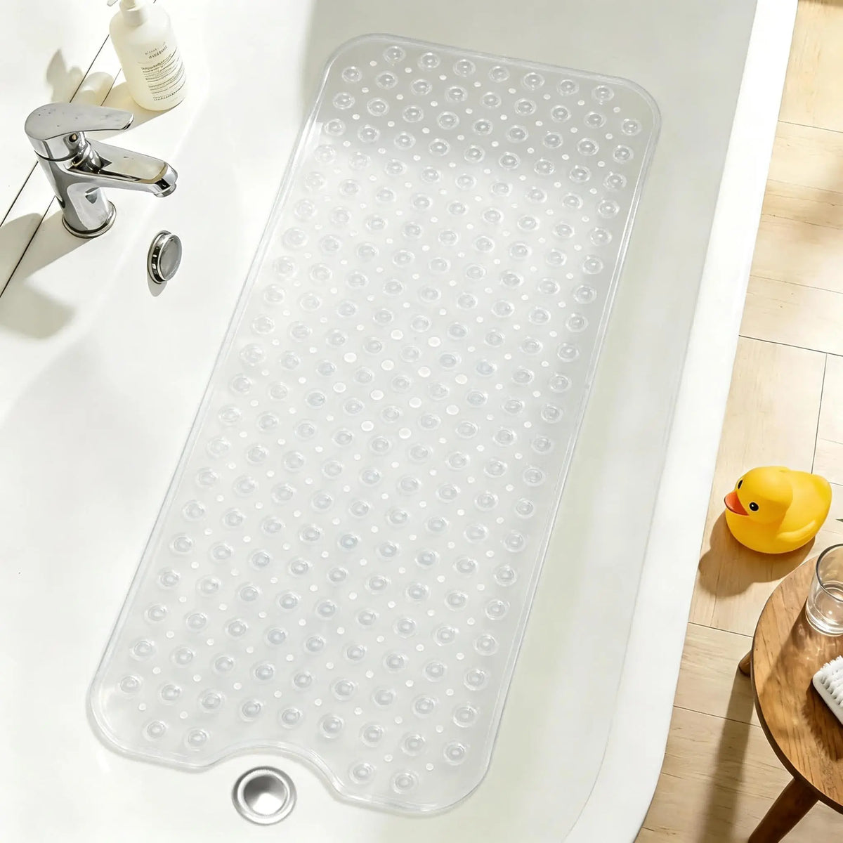 Shower Floor Mat 40x16 Inch,Non Slip Bath Mat With Firm Suction Cups,Extra Large Machine Washable Bathtub Rug,Drain Holes Keep Tub Clean,Waterproof Mold Resistant Rubber PVC Mat,Blue Black Transparent Light Gray,Home Essentials For All Ages Family