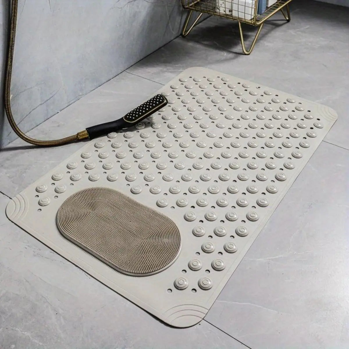 Non-Toxic Synthetic Bathroom Rug, Non-Slip Shower Bath Mat with Suction Cups, Quick-Drain Textured Surface, Water-Absorbent, Easy-to-Clean for Home Use, Non Slip Mats