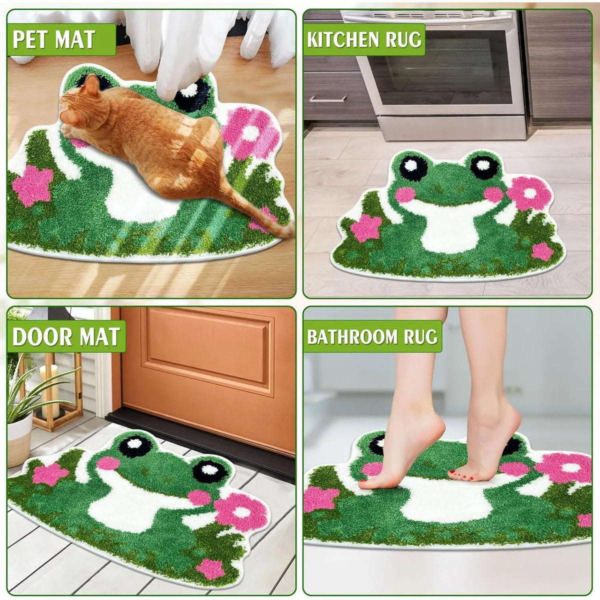 Frog Bathroom Decor, Cute Frog Small Bath Mat 16x24 Inch, Cute Bathroom Decor, Green  Non Slip Absorbent Soft Washable Bath Mat for Tub, Bathtub, Shower Room, Bedroom