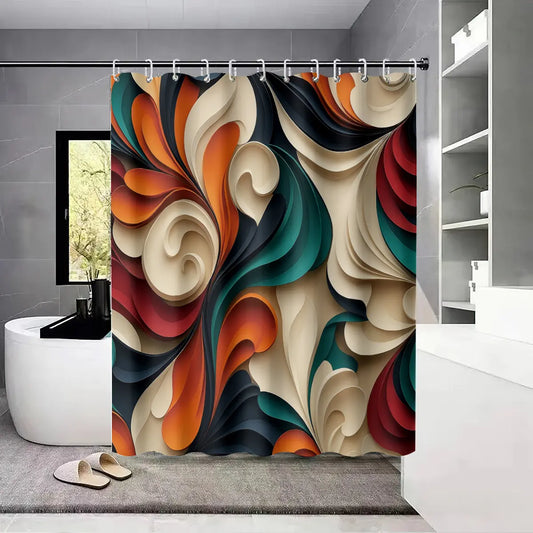 1PC Color Abstract Pattern Aesthetic Shower Curtain, Decorative Shower Curtain, Bath Curtains Shower, Multiple Sizes, High-def Digital Printed Polyester Fabric, with Hooks, Machine Washable, Suitable for Walls and Bathtubs, Bathroom Decoration Accessories
