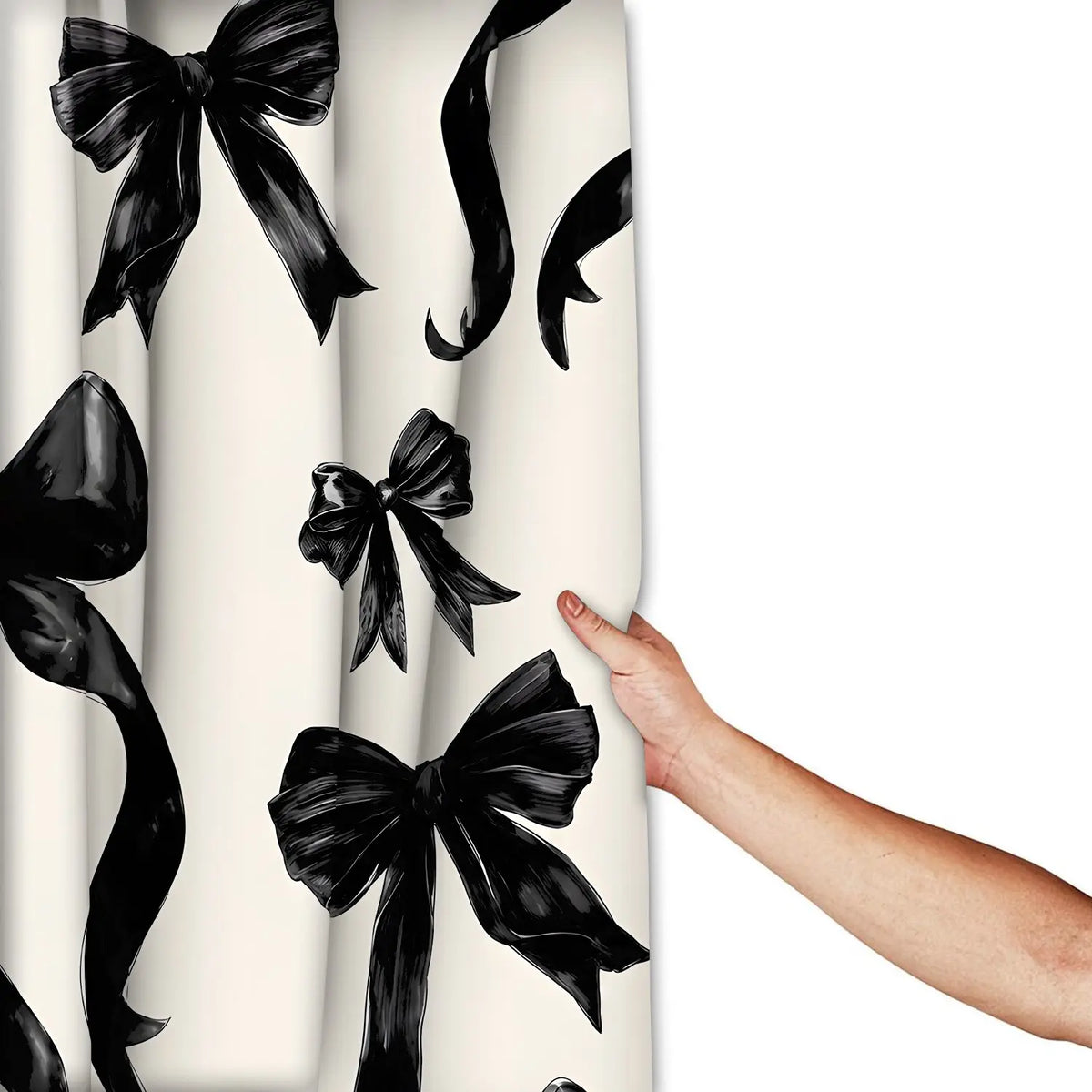 LVRLVR 4Pcs Black Bow Print Minimalist Cream Tone Decorative Set Bathroom Curtains Shower 70.8×70.8 Inch