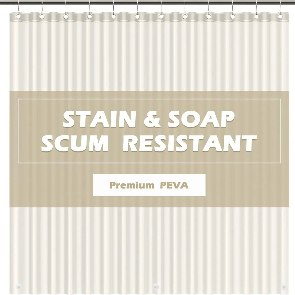 Sohochic PEVA Plastic Lightweight Waterproof Resistant Shower Curtain Liner, 72x72in No Chemical Smell, 12 Rust-Proof Metal Grommets for Straight Traditional Bathroom Installation, Easy-to-Hang Accessory for Bathrooms, Campers, Hotels, Hook
