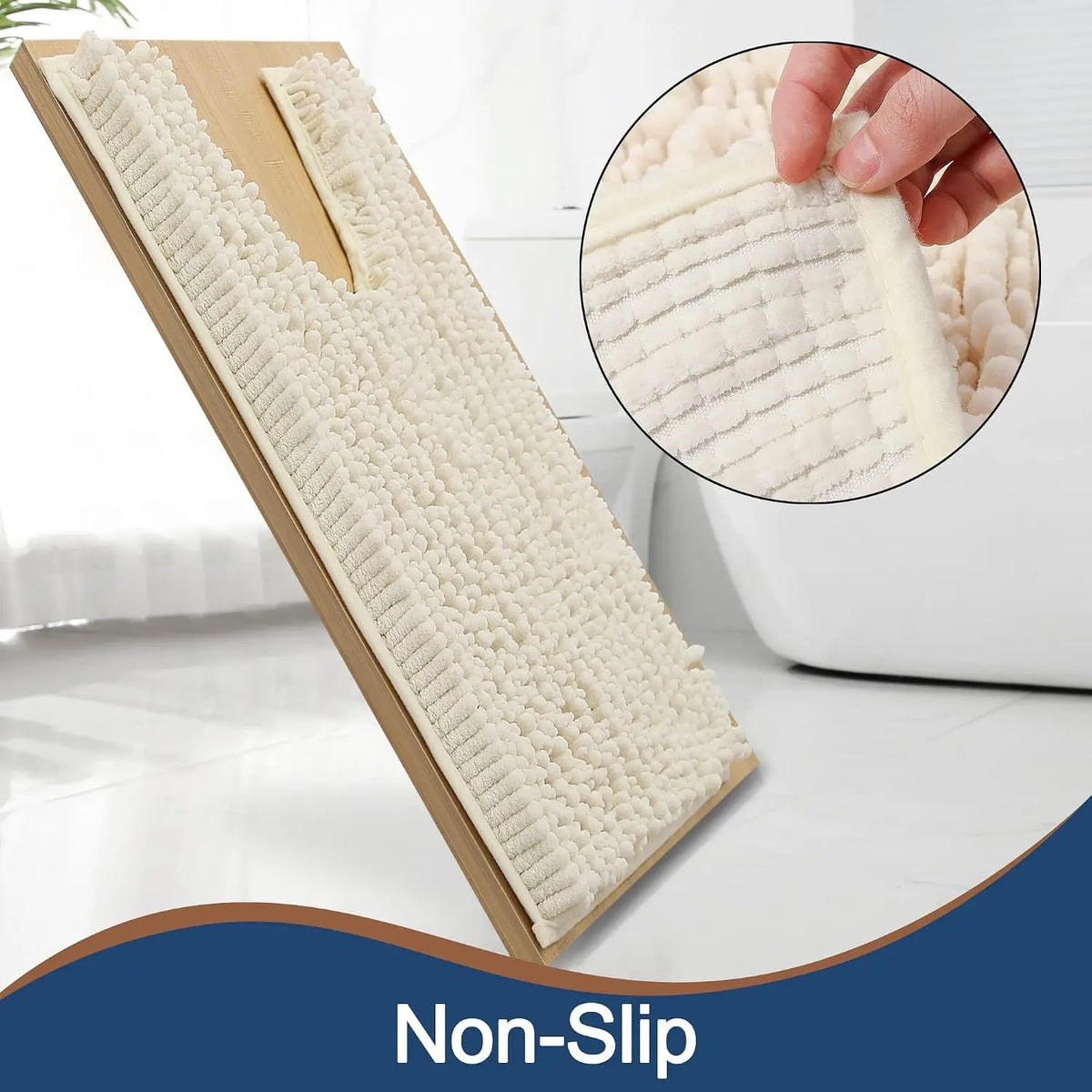 FLOLEOPA Luxury Shaggy Toilet Bath Mat U-Shaped Contour Rugs for Bathroom, Soft Comfortable Toilet Floor Mat, 24 X 20 Inches, Super Absorbent Water, Non-Slip, Machine-Washable, Cream