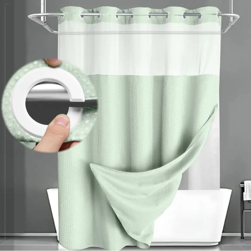 No Hook Washable Waffle Weave Shower Curtain with Snap in Liner -Waterproof Double Layer Shower Curtain With WashableInner Liner,  72 x75 Inch Showercurtain