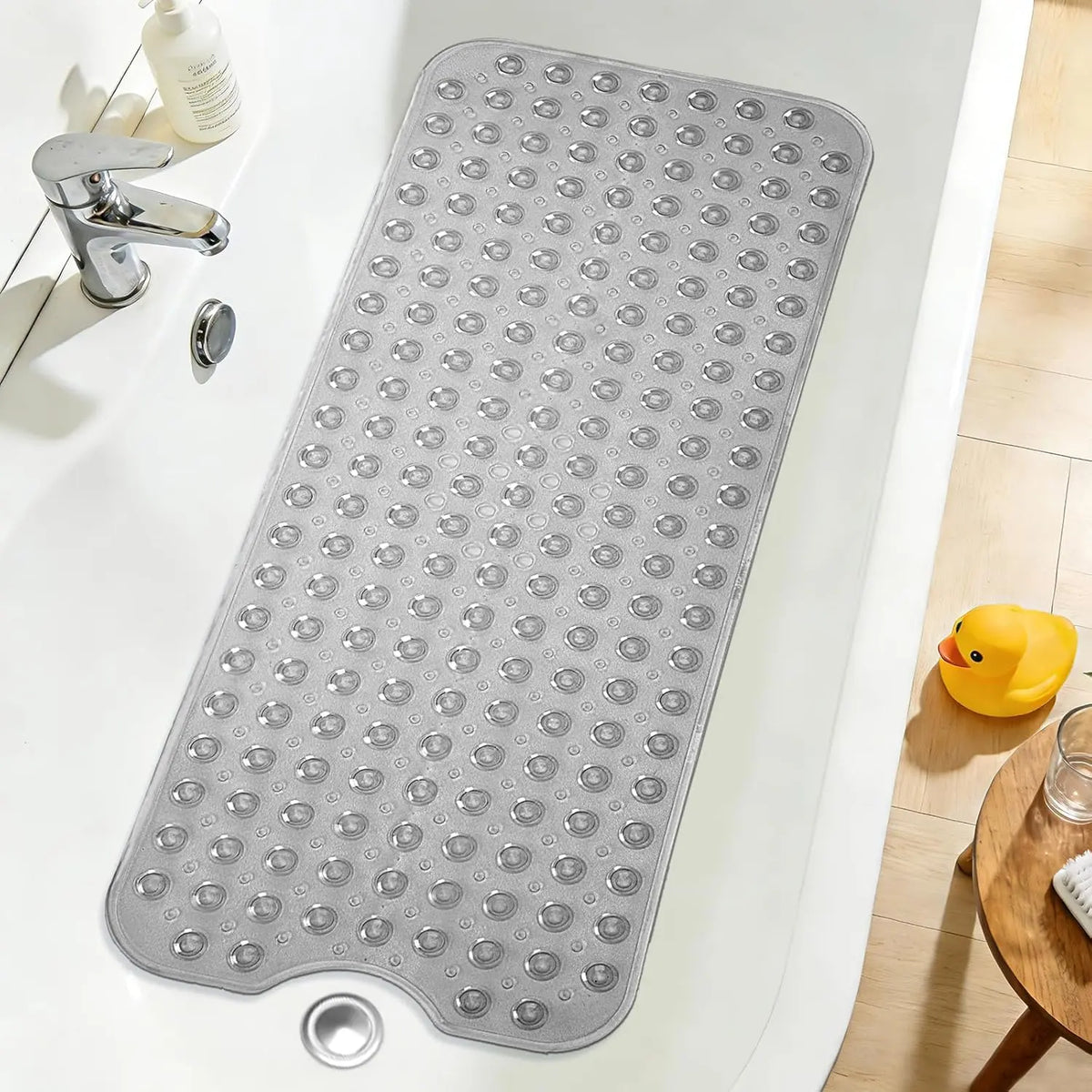 Shower Floor Mat 40x16 Inch,Non Slip Bath Mat With Firm Suction Cups,Extra Large Machine Washable Bathtub Rug,Drain Holes Keep Tub Clean,Waterproof Mold Resistant Rubber PVC Mat,Blue Black Transparent Light Gray,Home Essentials For All Ages Family
