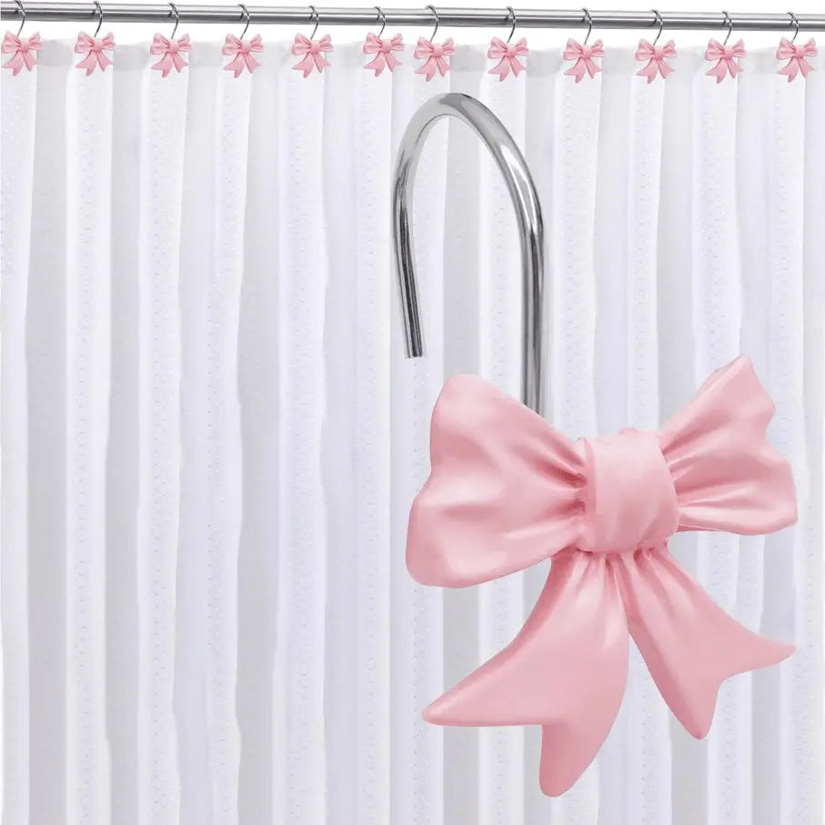 12 Piece Modern Bow Bath Curtain Hooks, Bathroom Accessories, Home Decor, Simple Style, Essential for Daily Use, Bow Shower Curtain Hooks