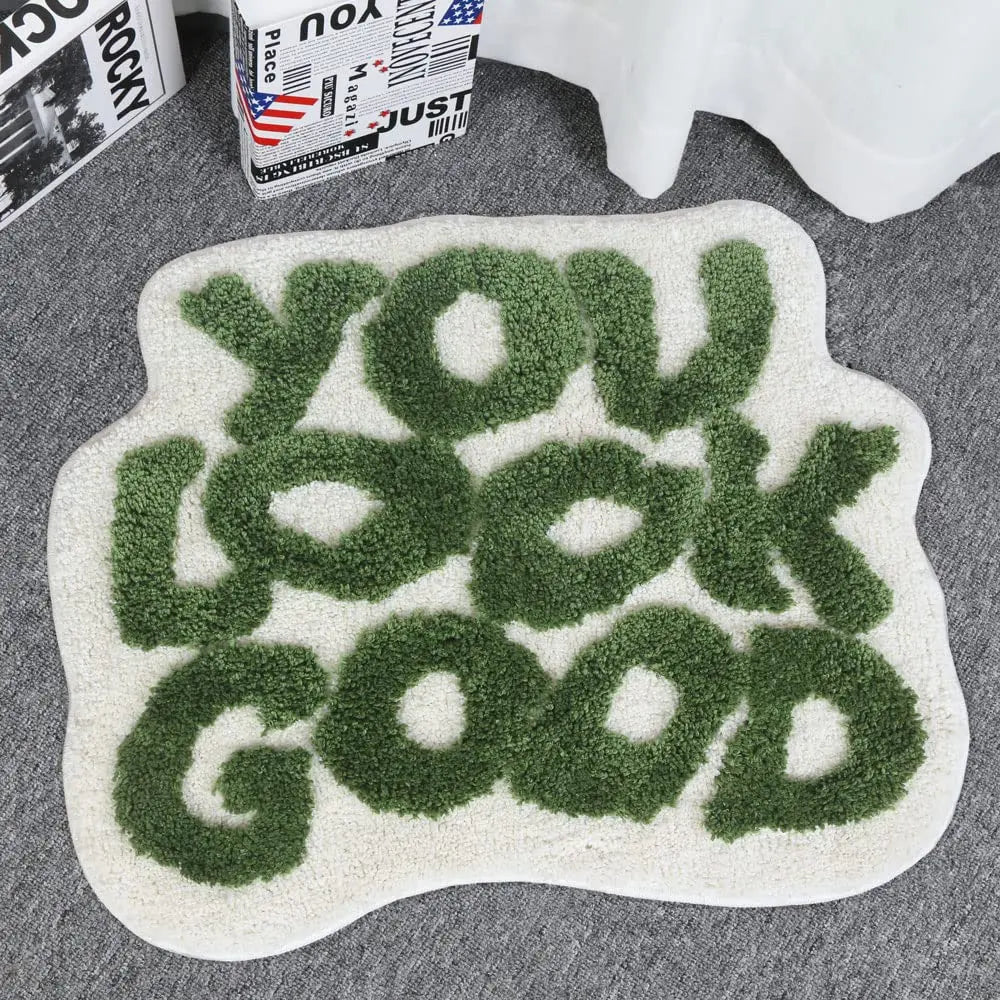 Black and White Letter Rectangle Microfiber Bath Mat (25in x 21in, 1-Piece) - Soft Cashmere Look, Modern Home Decor, Plush Foot Buffer, Absorbent, Stable TPR Grip, Elderly-Friendly, Machine Washable, All-Season Bathroom Laundry Rug