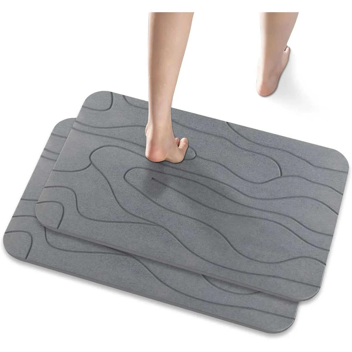 2 Pack Diatomaceous Earth Shower Mat, Stone Bath Mat, Nonslip Super Absorbent Fast-Drying Hard Bath Mat for Bathroom Shower Floor, 23.62 x 15.35 inch, Grey and White Pattern