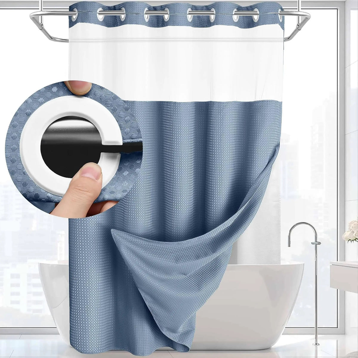 Waffle Texture Modern Waterproof Shower Curtain, Decorative Bathroom Accessory for Hotel, Salon & Dormitory Decor #GLOBAL PICKS