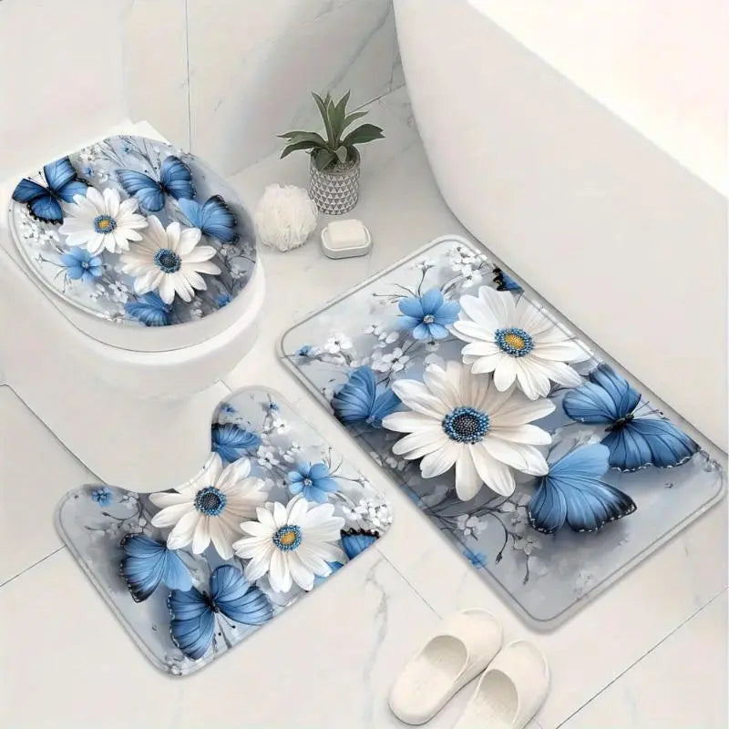 1-4PCS Animals & Butterfly Charm Hanging Bathroom Decor Set - Polyester, Waterproof, 2D Flat Printing, Includes Shower Curtain, Bath Mat, Toilet Lid Cover (Toilet Lid Match), Bath Rug & Bag, Practical Home Gift,sohochic