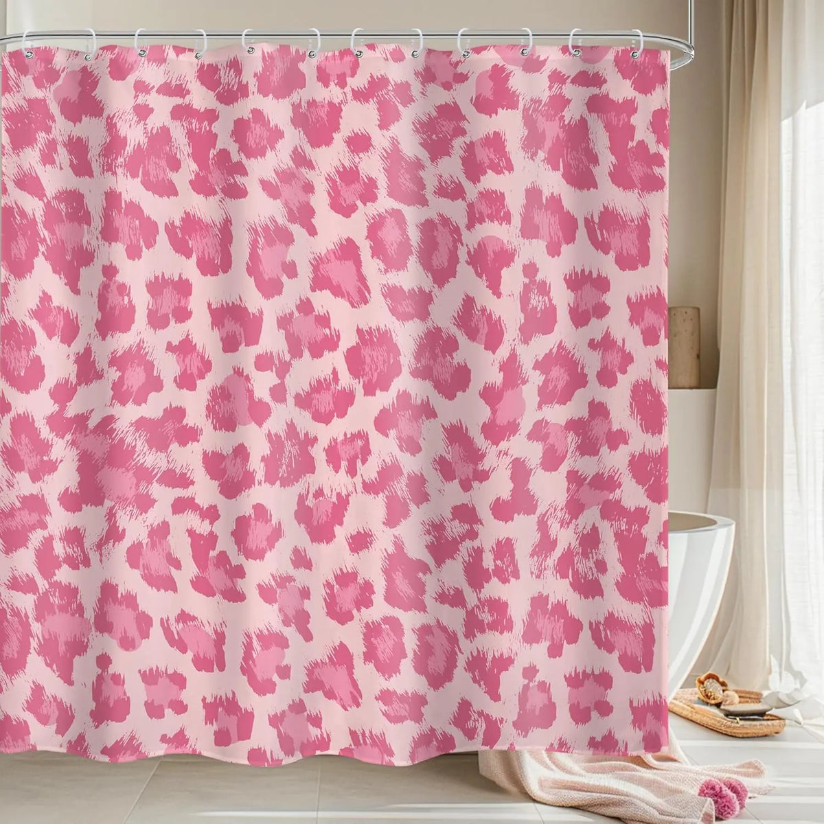 Leopard Print Shower Curtain Wild Safari Skin Pattern Powerful Cheetah Cat Panthera Black Brown Fur Wildlife Waterproof Bathroom Home Decor with Hooks