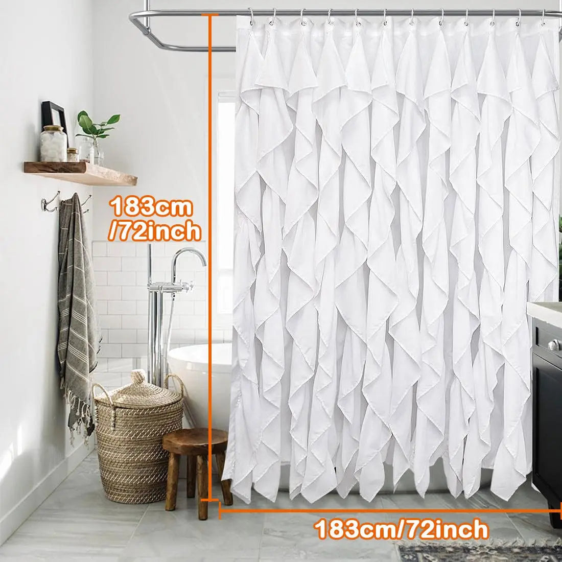 Ruffled Shower Curtain for Farmhouse Bathroom, Restroom, Home Goods, Dual Layer Fabric, Textured Design, 72x72 Inches, Opaque, Elegant Decoration, Decorative Shower Curtain, Aesthetic Shower Curtain, Farmhouse Shower Curtains for Bathroom