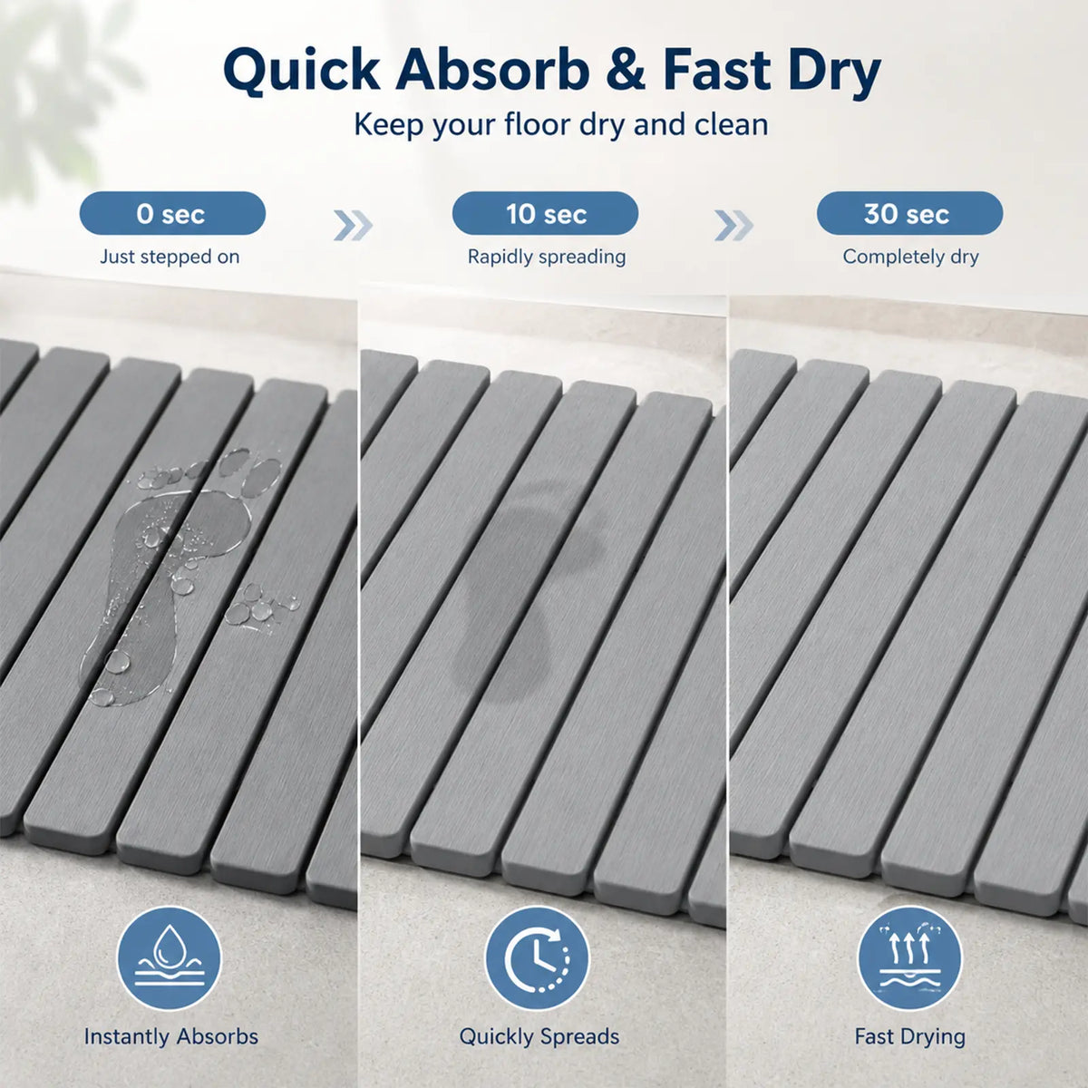 Large Slatted Minimalist Natural Stone Diatomaceous Earth Bath Mat - 24x16in Water Absorbent Quick-Dry Shower Rug, Heat Resistant, Durable, Eco-Friendly Bathroom Accessory, Box Packed, Sohochic