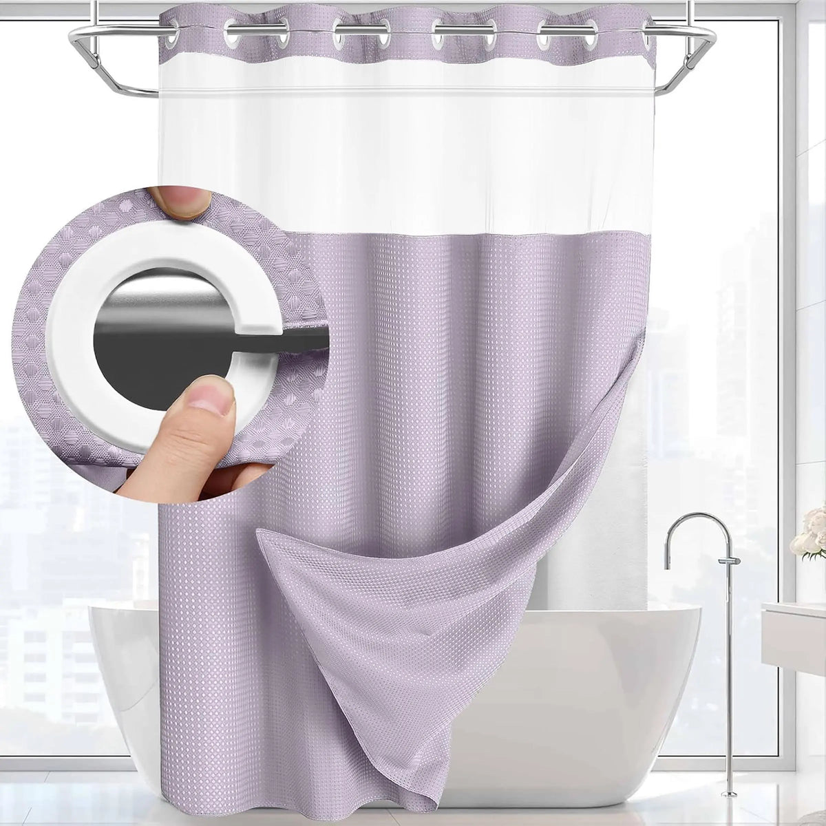 Waffle Texture Modern Waterproof Shower Curtain, Decorative Bathroom Accessory for Hotel, Salon & Dormitory Decor #GLOBAL PICKS