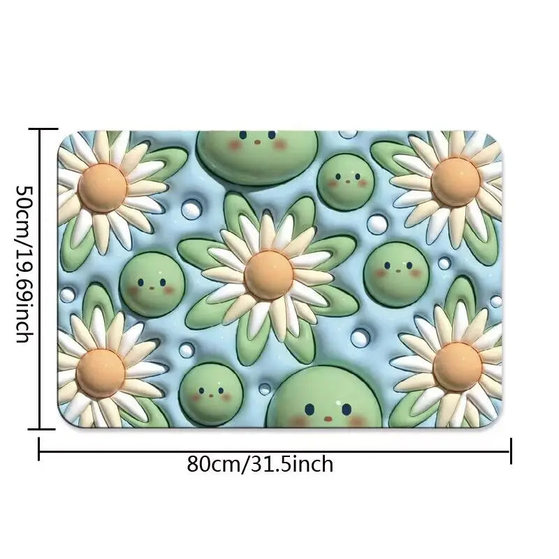 3D Fruit & Flower Pattern Bath Mat, 1 Count Non-slip Soft Absorbent Bathroom Mat, Decorative Carpet for Home Bathroom Kitchen