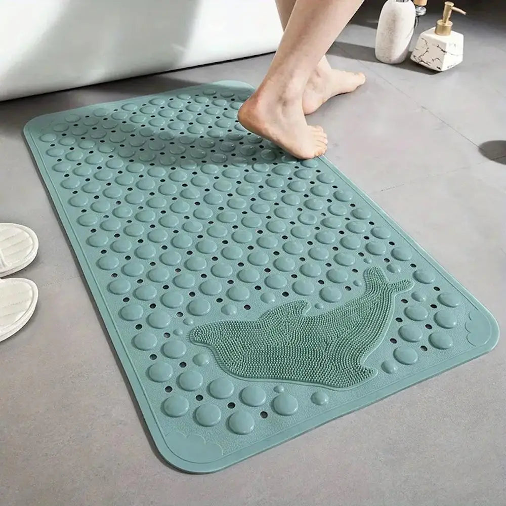1pc PVC Bathtub Mat with Drain Holes, Nonslip Bathtub Mat, Non-Slip Bathroom Mat with Suction Cups, Perfect Anti-Slip Safety Mat for Secure Bathing, Dophin Pattern Shower Mat Bath Mat, Bathroom Floor Mat, Bathroom Accessory, Bathroom Supplies