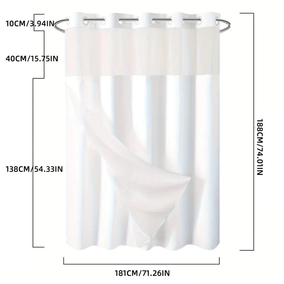Double Layer Waterproof Decorative Protective Barrier Aesthetic Shower Curtain with Liner, Removable Snap Design, Easy Installation, Bathroom Essential