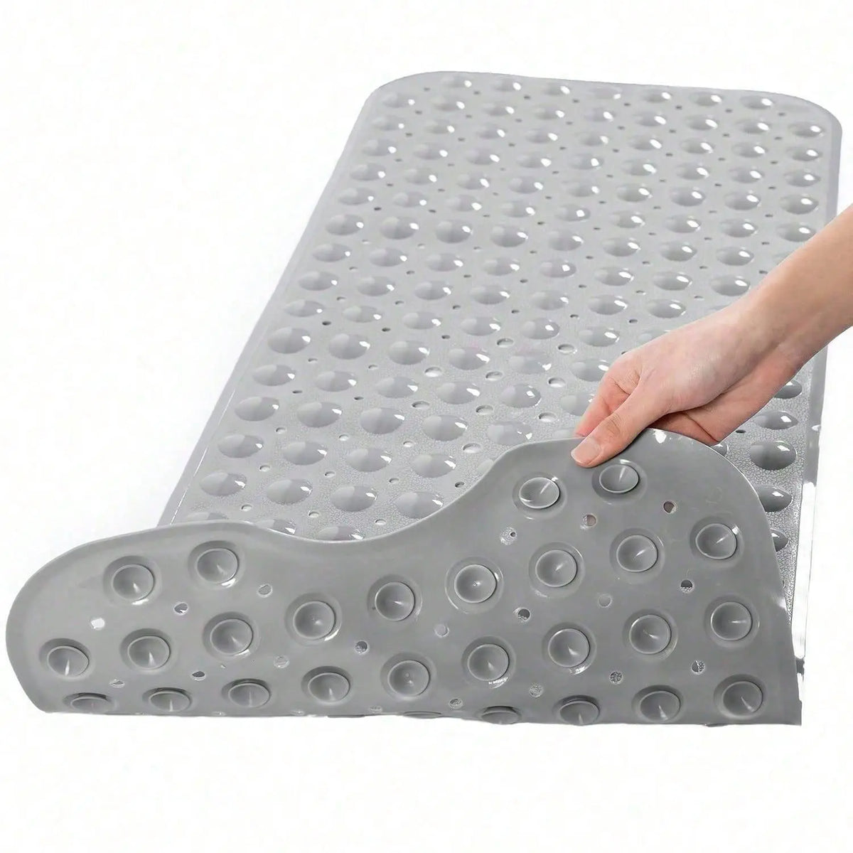 Antislip Grip PVC Bath Mat for Tub, 40x16 in Extra Long Soft Pebble Texture, Machine Washable, Fast-Drying Drainable, Strong Suction Cups, for Family, Bathroom Household Items (Blue, Clear, Light Gray, Black)