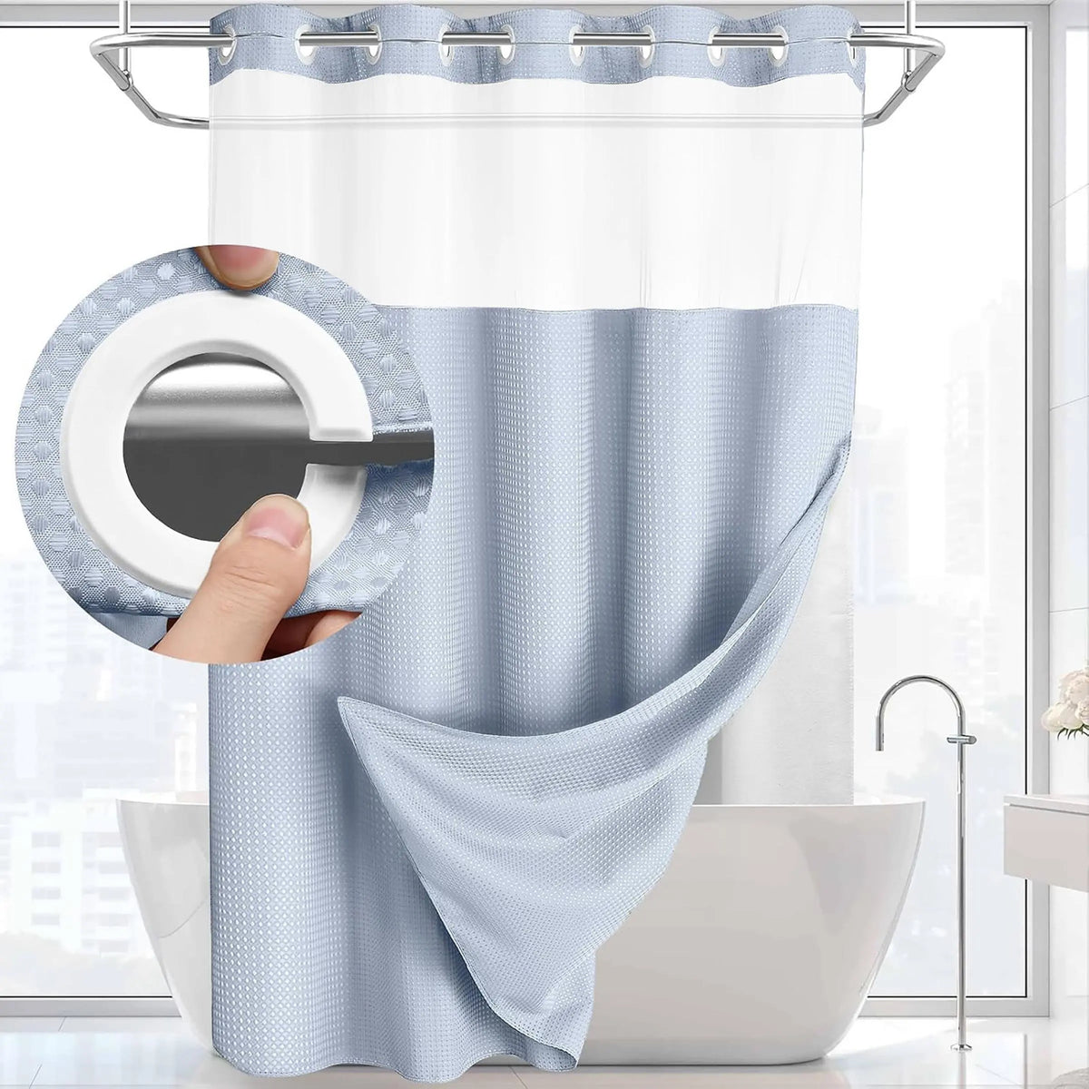 Waffle Texture Modern Waterproof Shower Curtain, Decorative Bathroom Accessory for Hotel, Salon & Dormitory Decor #GLOBAL PICKS