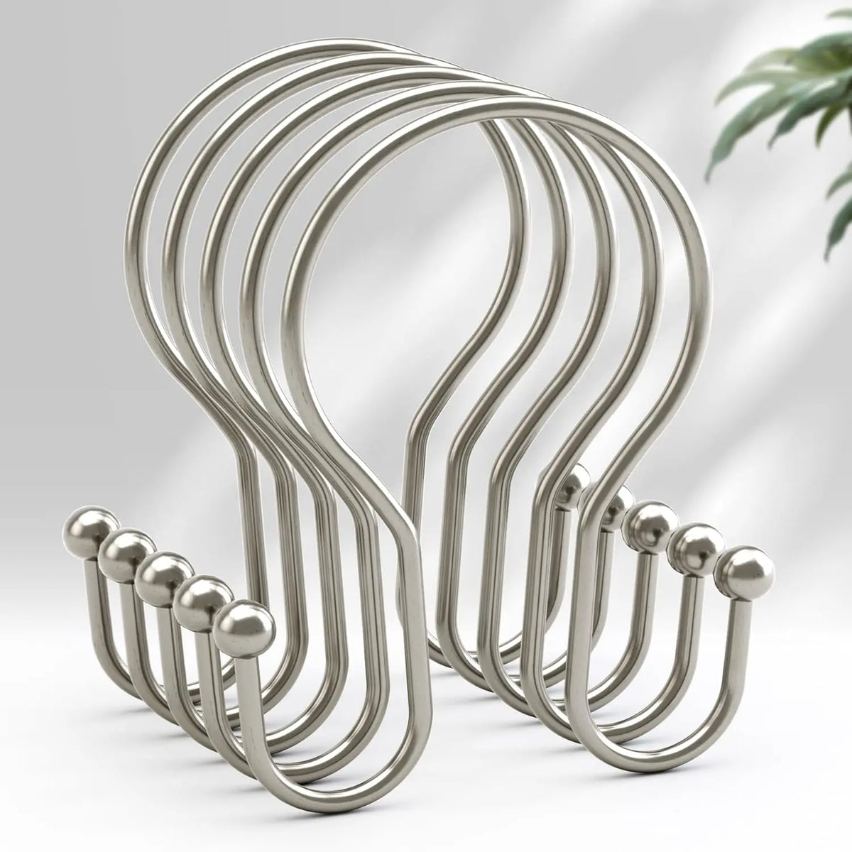 AmazerBath Rustproof Metal Slide-On Double Sided Shower Curtain Hooks - Sturdy, Easy Installation on Rod, 12-Piece Multi-Purpose Bathroom Decor Set