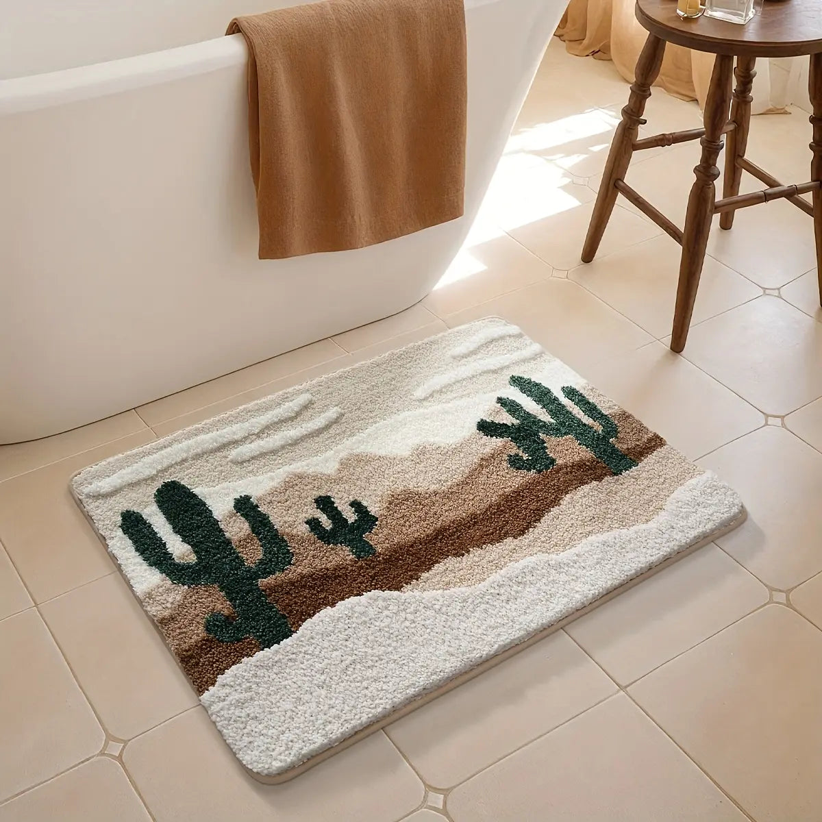 1pc Premium Rectangle Desert Pattern Bathroom Rug - Absorbent, Non-Slip, Comfortable - for Bathroom Floor, Home Decor, Christmas Gift