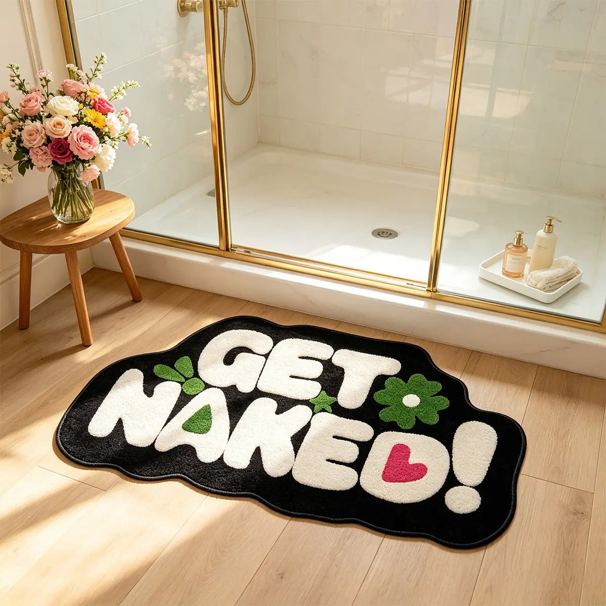 Get Naked Funny Bathroom Rug, Non-Slip Entry Mat, Soft Bath Mats, Nonslip Bathroom Rugs, Washable Bathroom Rugs, Soft Comfortable Washable Carpet, Home Decor for Bedroom Living Room, Gift Idea