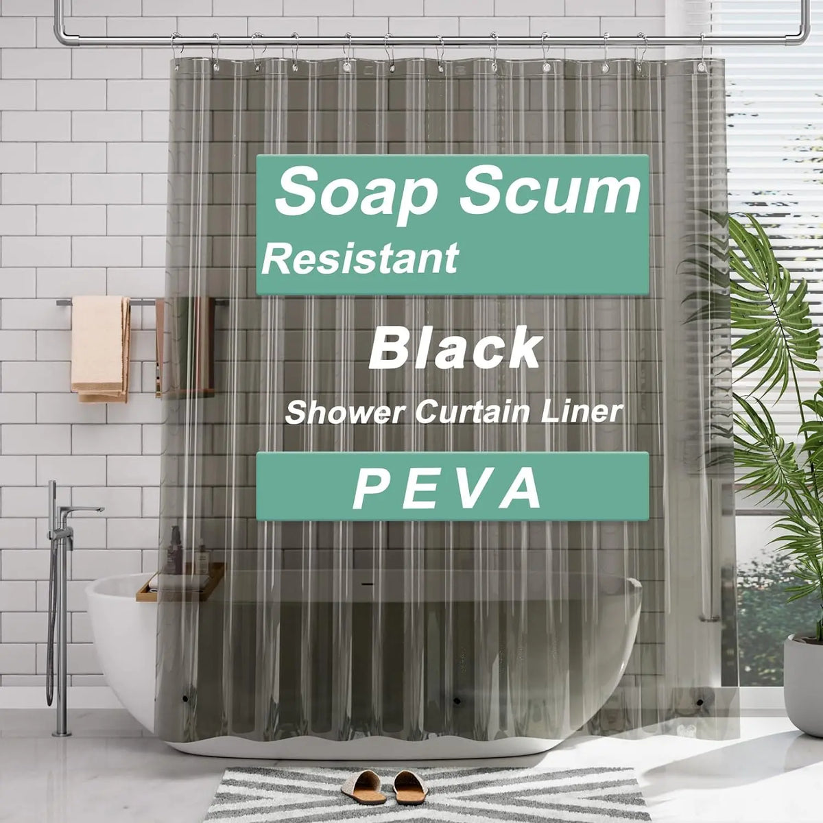 AmazerBath 3G PEVA Shower Curtain Liner - Lightweight Waterproof Plastic Bathtub Liner with Weighted Magnets, Decorative Metal Installation-Friendly Bathroom Accessory for Campers & Hotels, Fits Straight Rod, Enhances Waterproofing to Keep Floor Dry