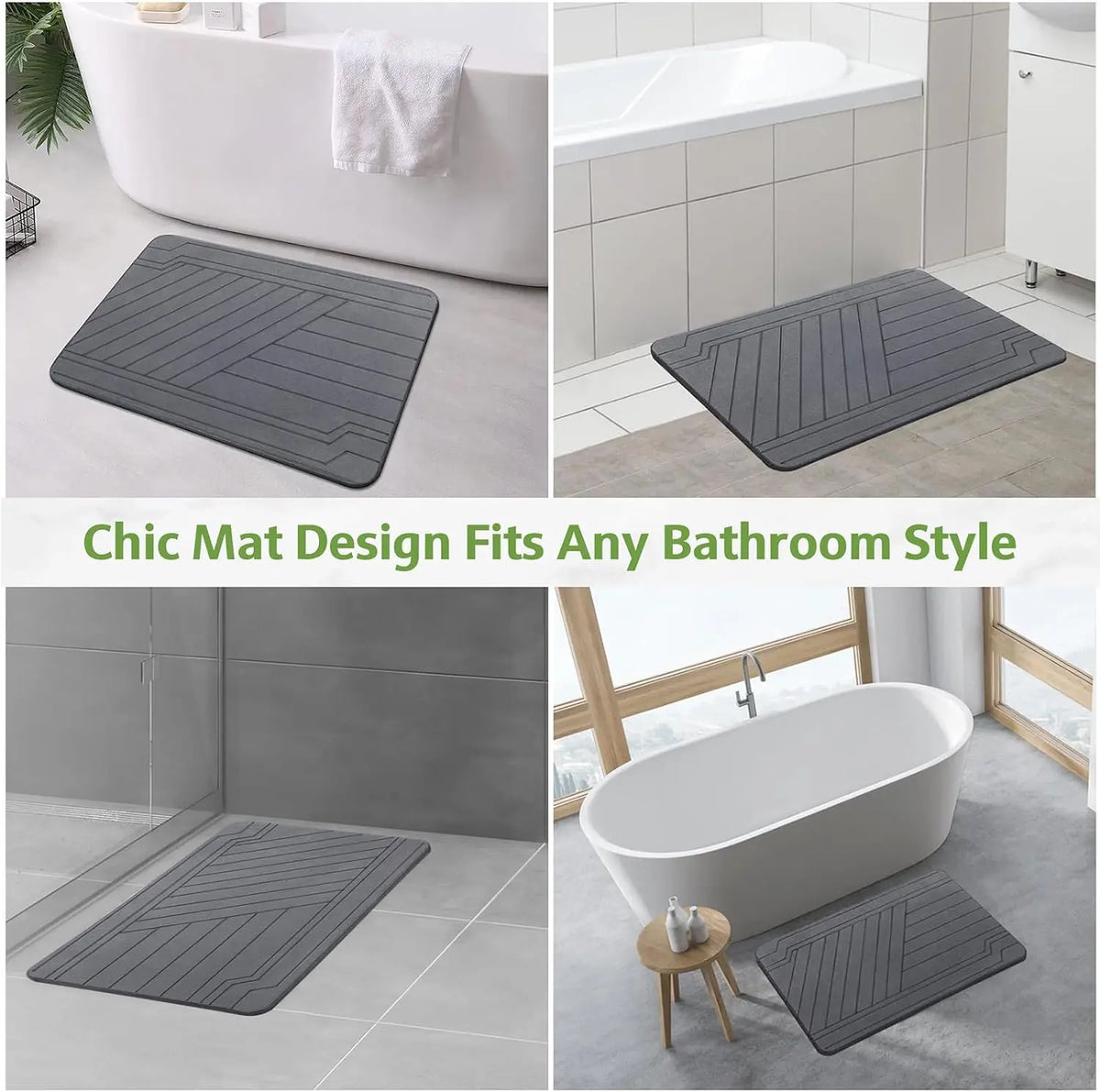 Rectangle Mineral Diatomite Bath Mat - 23.6"x15.4" Ultra Absorbent, Non-Slip, Quick Drying Bath Mat for Tub, Wetroom Bathrooms, Easy to Clean Home Decor Bathroom Accessory Home Essential