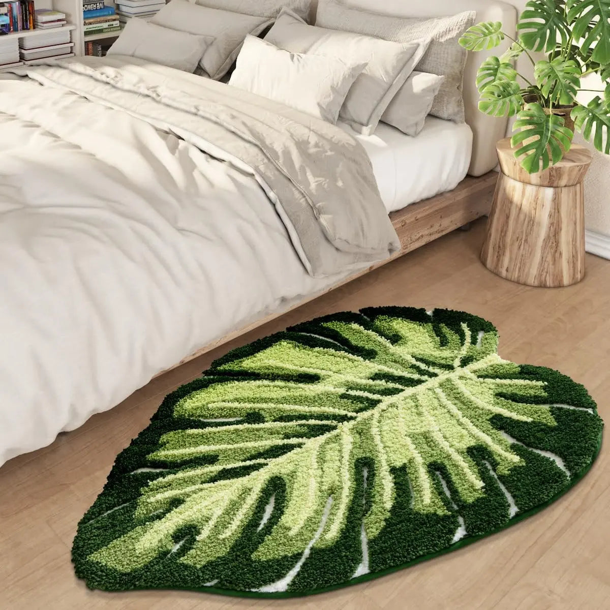 LUMI Green Leaf Canopy Bathroom Mat Non-slip Microfiber Rugs Absorbent Comfortable Tropical Palm Hawaiian Plants Decor Machine Washable Floral Design Fluffy Tufted Bathmat Home Goods