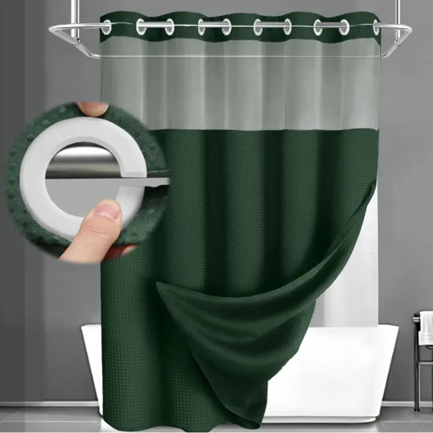 No Hook Washable Waffle Weave Shower Curtain with Snap in Liner -Waterproof Double Layer Shower Curtain With WashableInner Liner,  72 x75 Inch Showercurtain