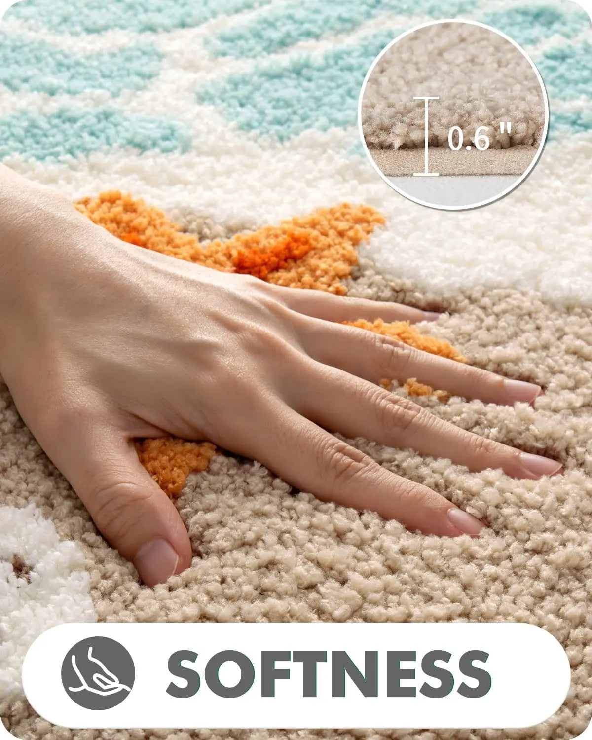LUMI Soft Absorbent Beach Bathroom Rug Non Slip Backing Sea Beach Starfish Shell Design 22x34 Decorative Mats for Bathroom Kitchen Entryway