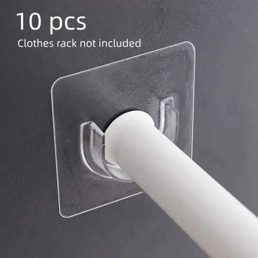 10pcs No-Drill Extendable Adjustable Rod Holder, Curtain Rod Fixed Bracket, Strong Adhesive Hanging Rod Stand, Wall-Mounted Shower Curtain Track Holder, Restroom Bathroom Accessories