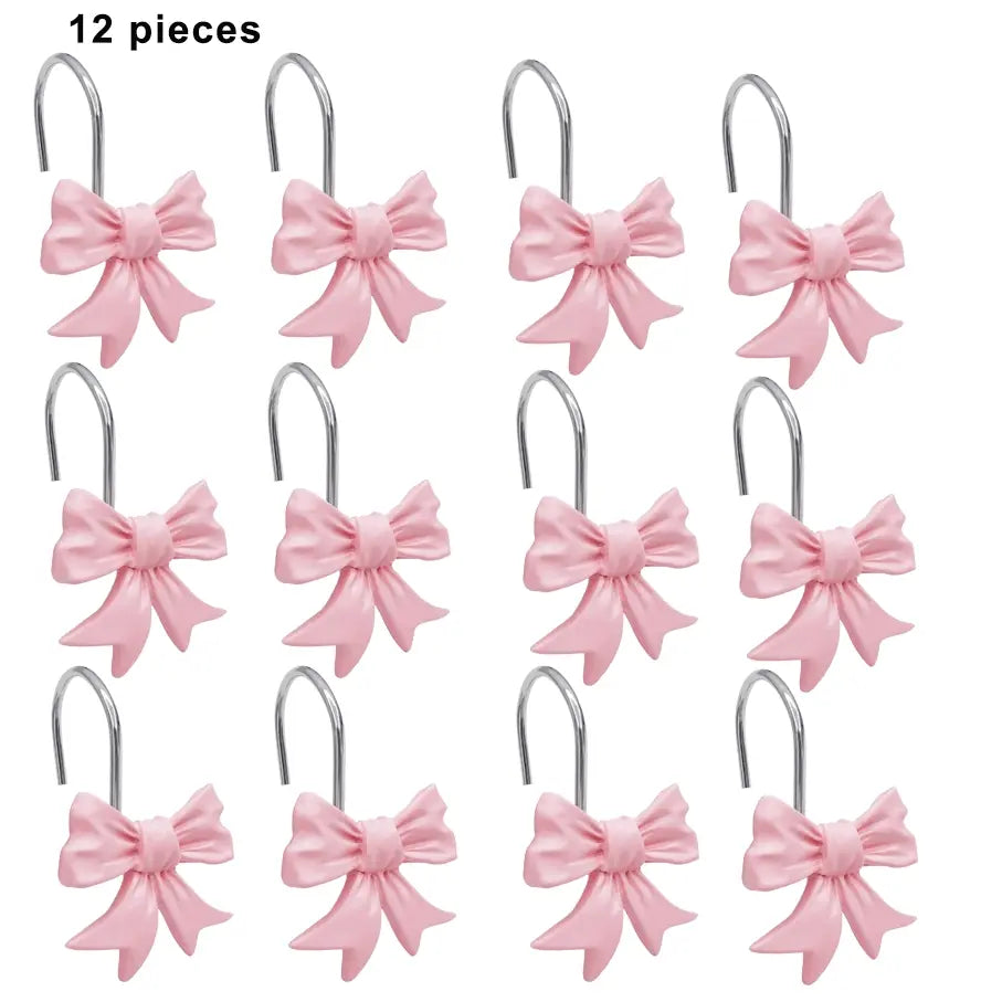 12 Piece Modern Bow Bath Curtain Hooks, Bathroom Accessories, Home Decor, Simple Style, Essential for Daily Use, Bow Shower Curtain Hooks