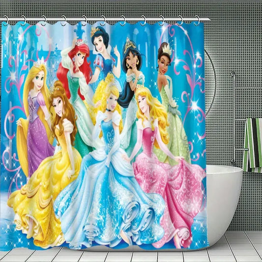 Disney Classic Princess Collection Colorful Character Shower Curtain - Sparkling Castle Backdrop Design with Beloved Princesses, Colorful Character Shower Curtains