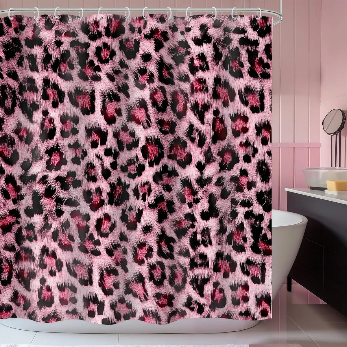 Leopard Print Shower Curtain Wild Safari Skin Pattern Powerful Cheetah Cat Panthera Black Brown Fur Wildlife Waterproof Bathroom Home Decor with Hooks