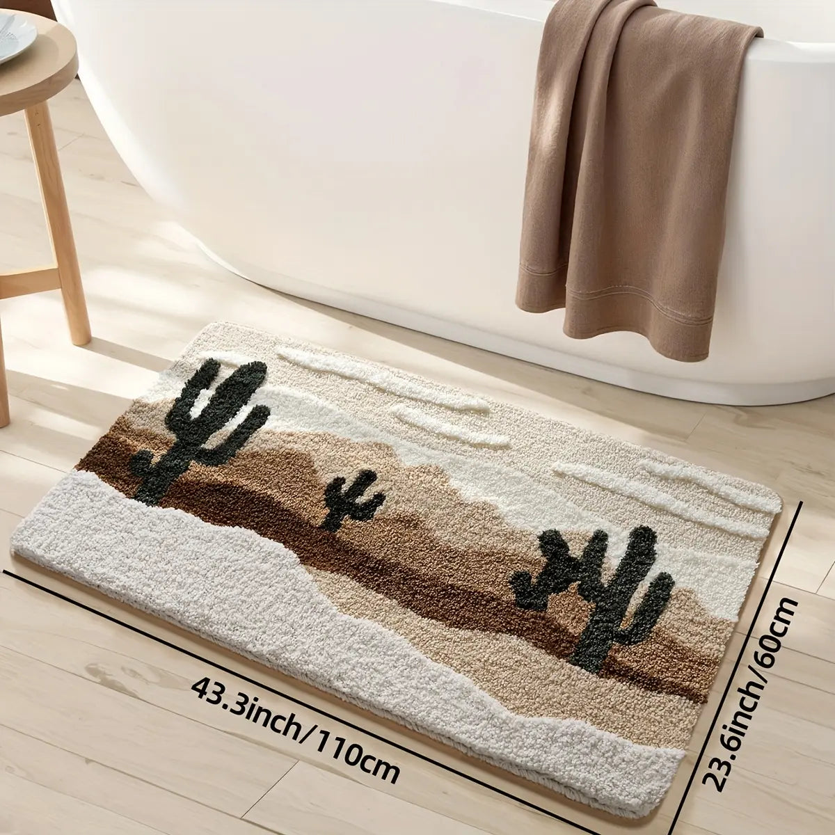 1pc Premium Rectangle Desert Pattern Bathroom Rug - Absorbent, Non-Slip, Comfortable - for Bathroom Floor, Home Decor, Christmas Gift
