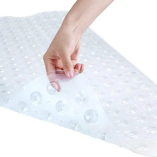 Antislip Grip PVC Bath Mat for Tub, 40x16 in Extra Long Soft Pebble Texture, Machine Washable, Fast-Drying Drainable, Strong Suction Cups, for Family, Bathroom Household Items (Blue, Clear, Light Gray, Black)