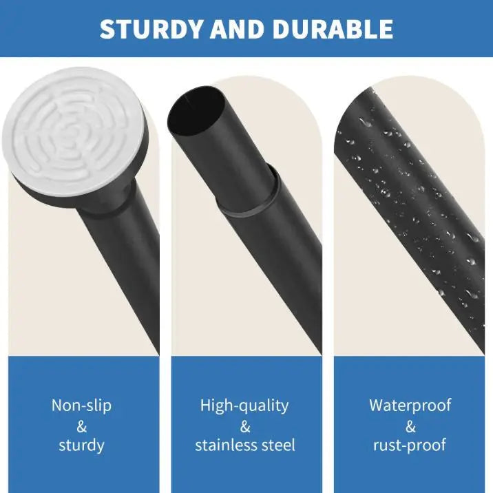 Adjustable Stainless Steel Shower Curtain Rod 31–80" with 2 Hooks – Telescoping Tension Rod, No-Drill, Bathroom Curtain Rod, Wall-Mount-Free, Rust-Resistant, Easy Install