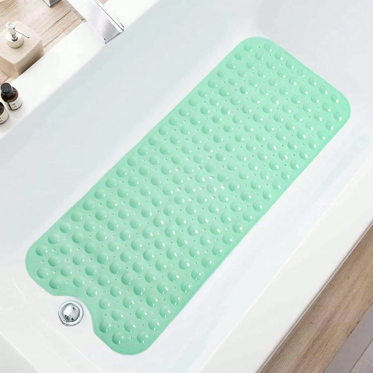 Bathroom Essentials Mat 40x16 Inch,Non Slip Mat With Strong Suction Cups,Large Machine Washable Shower Rug,Drain Holes Keep Tub Clean,Waterproof Mold Resistant Rubber PVC Mat,Blue Black Transparent Light Gray,Bathroom Supplies,Holiday Gift For Family, Bat